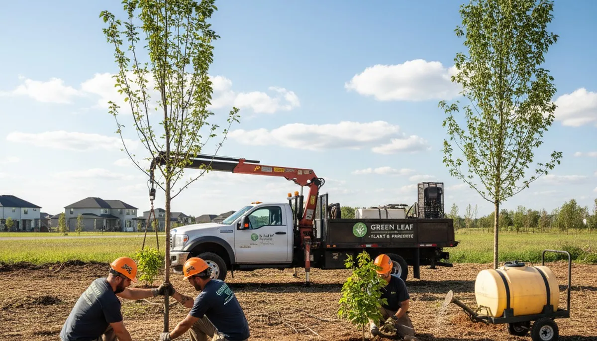 Arborist planting native tree in St Louis MO yard for Chop Chop Tree professional tree services