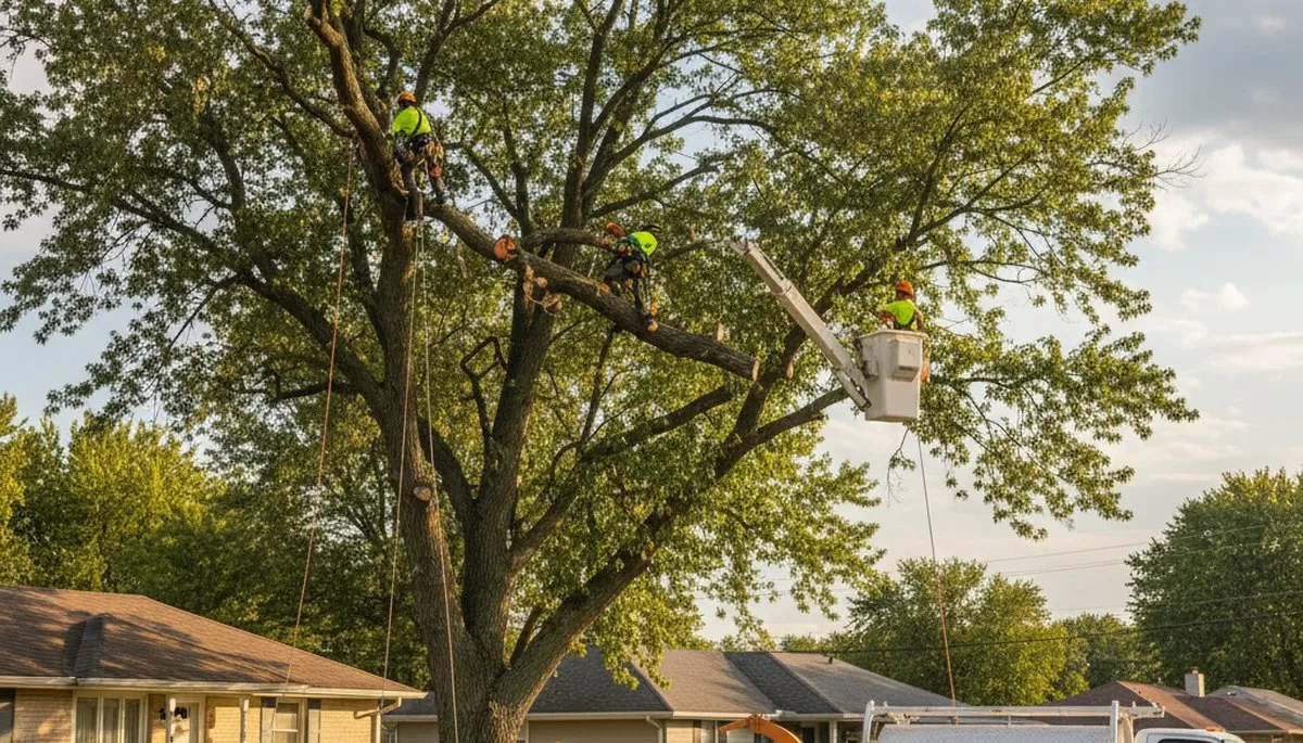 Professional tree removal service in St Louis MO by certified arborists removing large oak tree