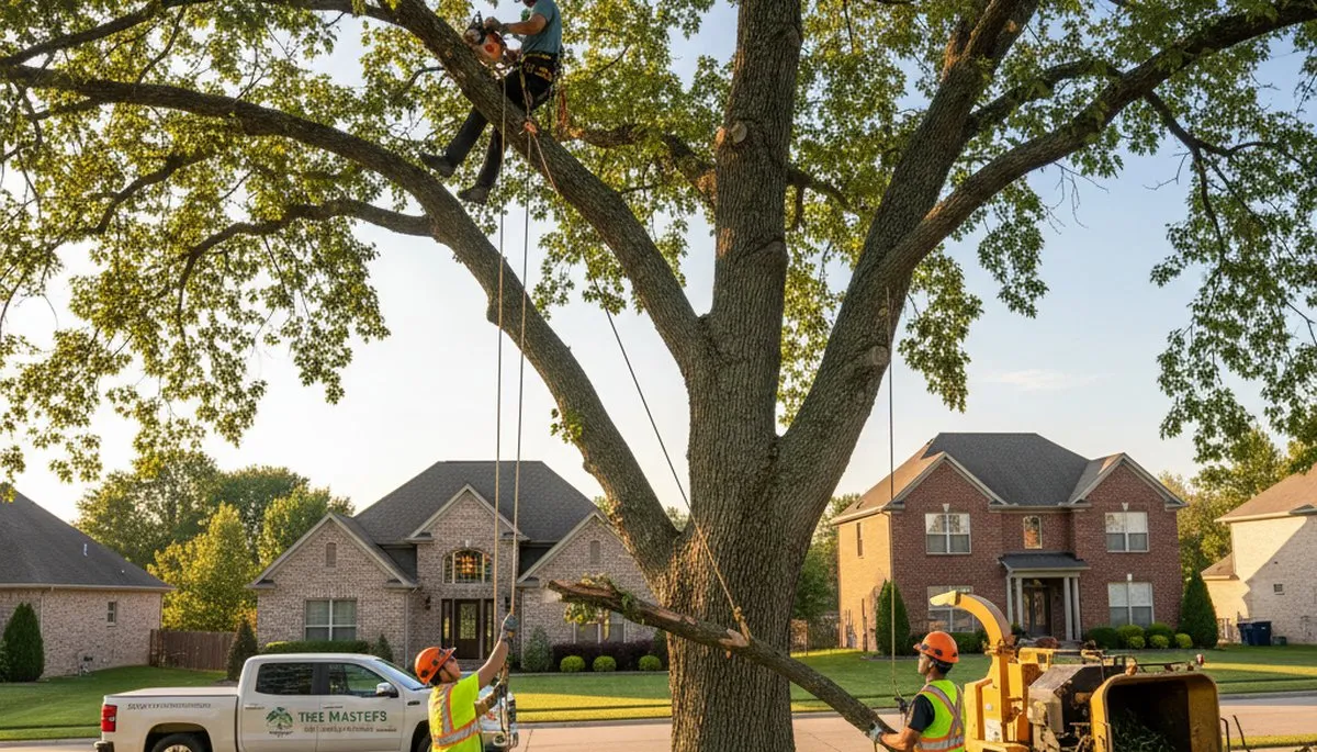 Professional tree removal service in St Louis MO safely cutting and clearing large oak tree